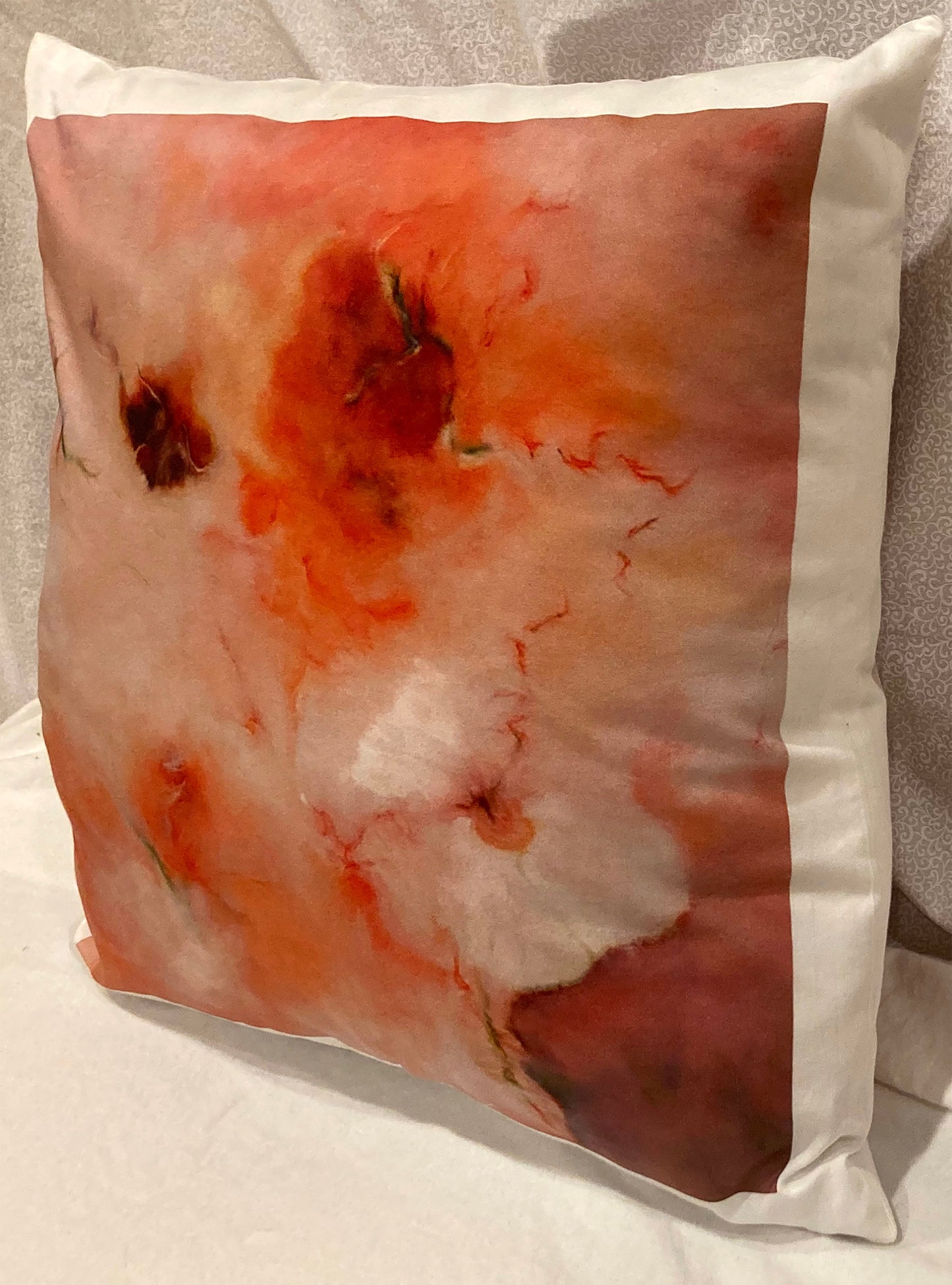 decorative pillow cover, abstract from original painting, floral peach with mauve and white accents