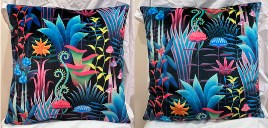 decorative pillow cover velvet black bioluminescent jungle
