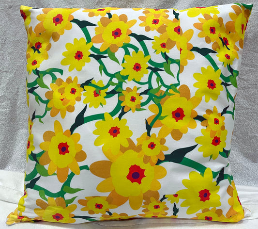 Decorative Pillow with Pillow Form Insert Happy Yellow Flowers on White Background