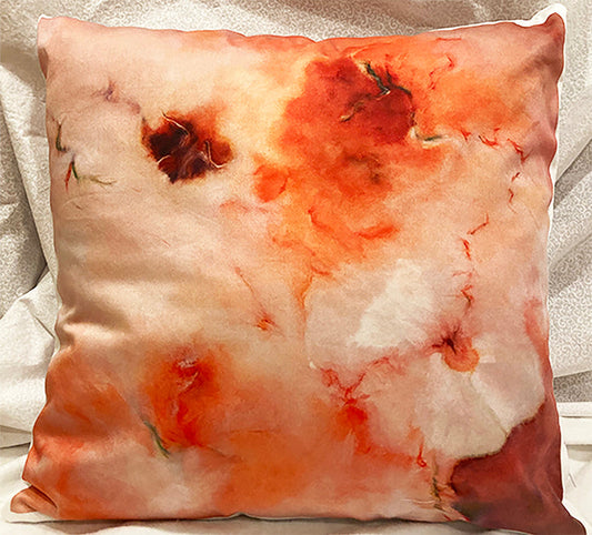 decorative pillow cover, abstract from original painting, floral peach with mauve and white accents