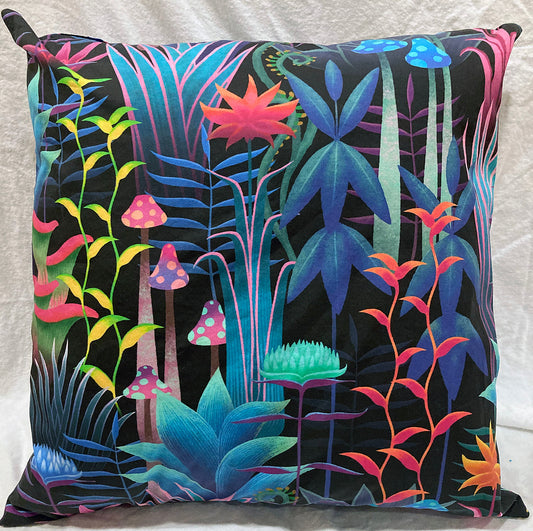 decorative pillow cover black bioluminescent jungle