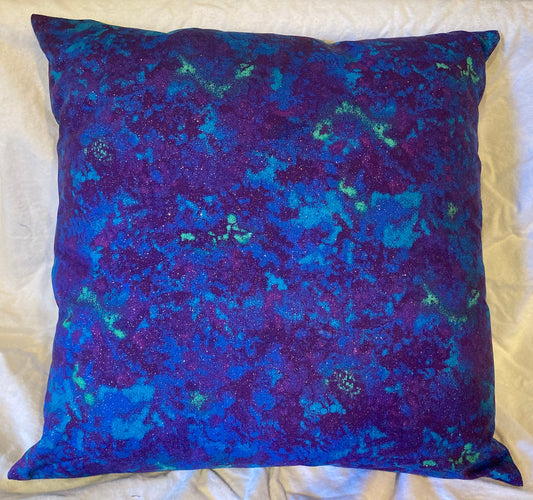 decorative pillow cover blue and purple atmospheric clouds with green accents with button closure