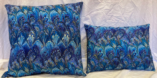 decorative pillow with pillow form insert in blue paisley