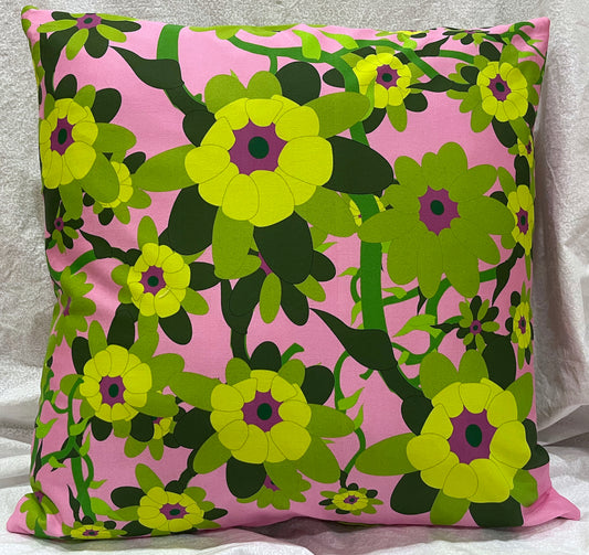 decorative pillow with pillow form insert green flowers on pink background