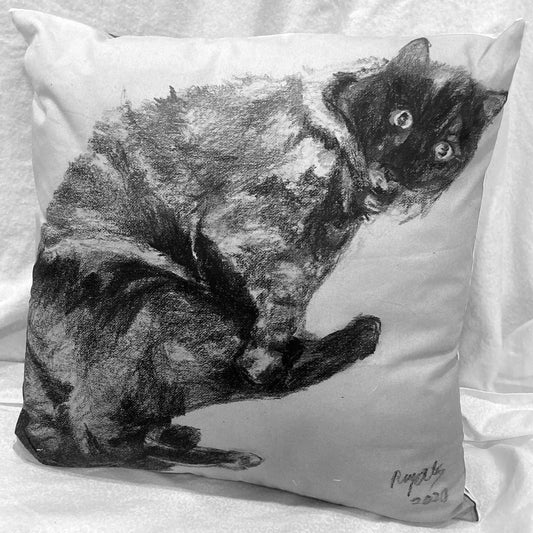 decorative pillow with pillow form insert cat lying down from original pencil drawing