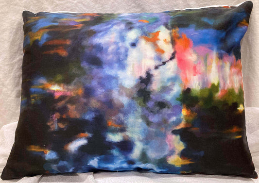 decorative pillow cover from original abstract painting with bright colors on dark background